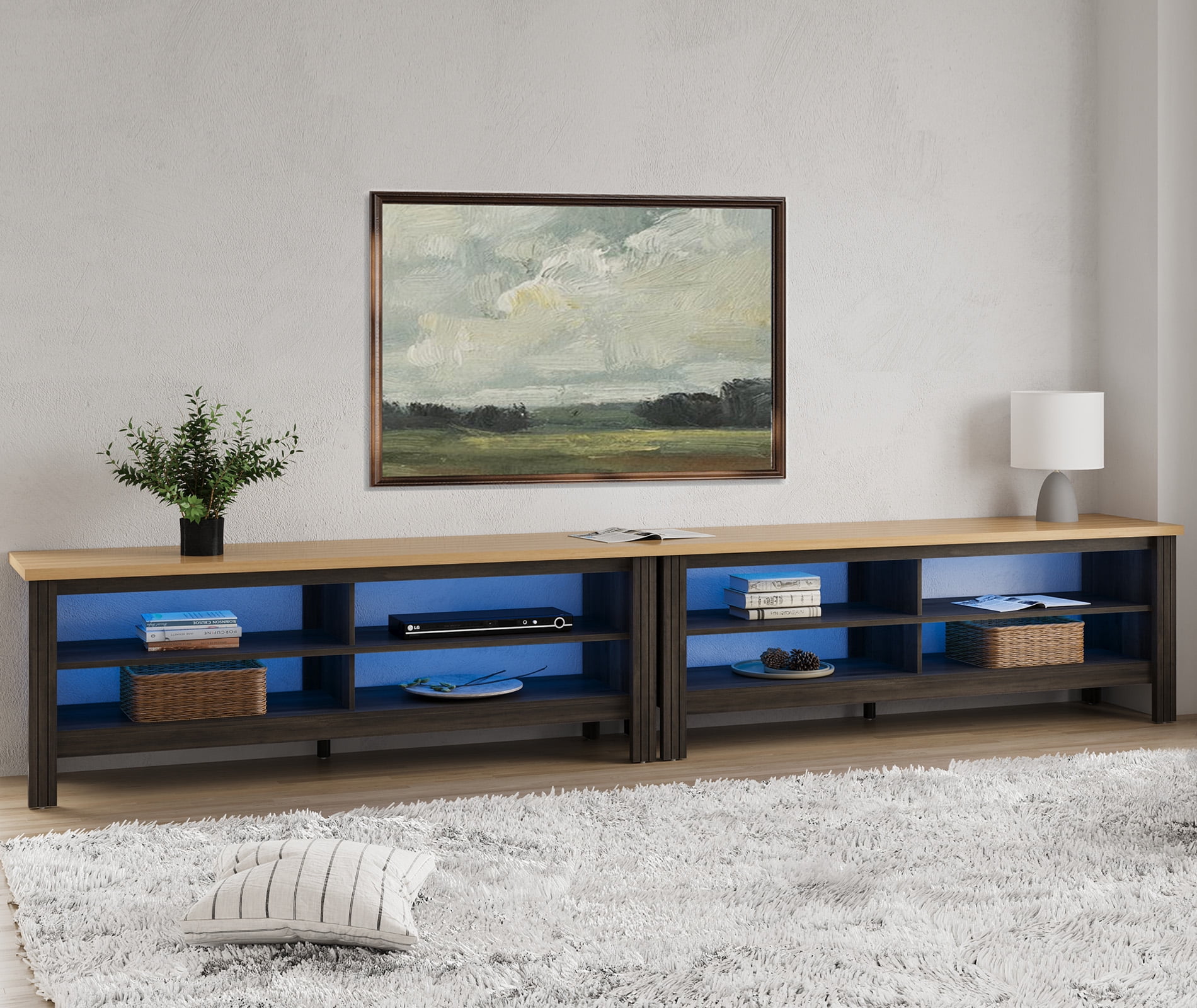 LED TV Stand for 85 inch TV Entertainment Center Black Oak TV