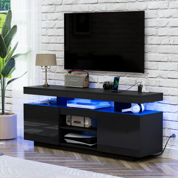 LED TV Stand for TVs up to 65'' TV Modern Entertainment Center Gaming Media Console Table DVDs Storage Television Cabinet