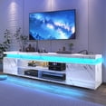 thumbnail image 1 of LED TV Stand for up to 85" TVs with Charnging Station, 73" Large Entertainment Center Console Table Gaming Soundbar Shelf with 2 Storage Cabinets, Marble White, 1 of 8