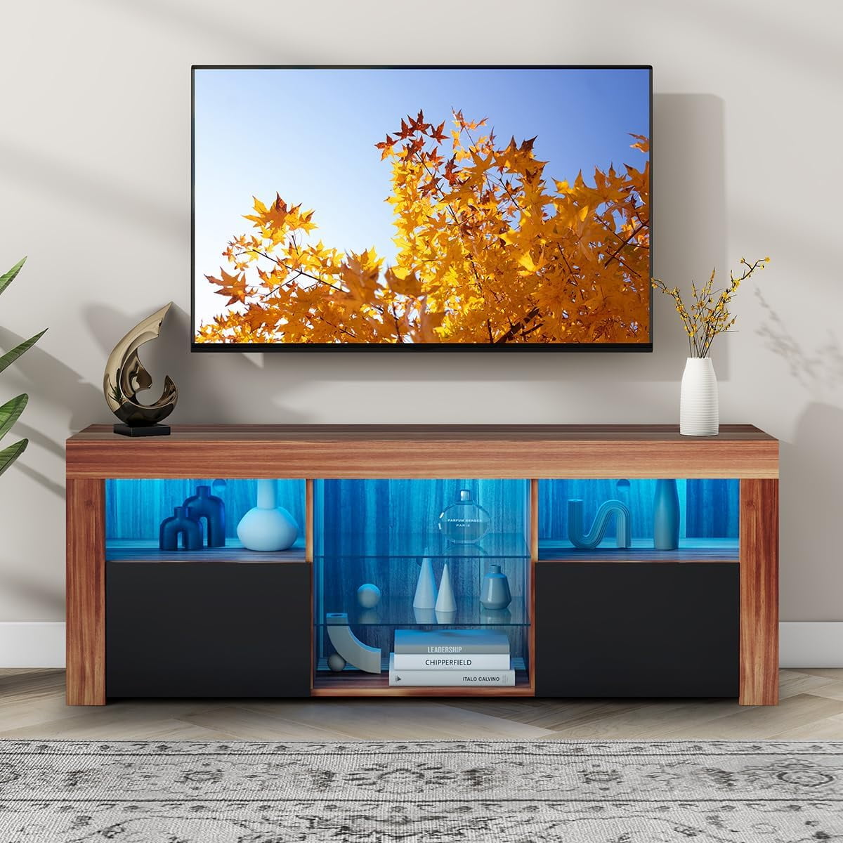 LED TV Stand with for Living, Game Room, and Bedroom, Modern TV with