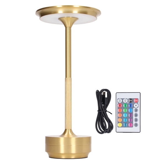LED Table Lamp, Minimalist Modern Metal RGB Desk Light, Portable Cordless LED Desk Lamp Remote Control for Bedroom, Office (Gold)