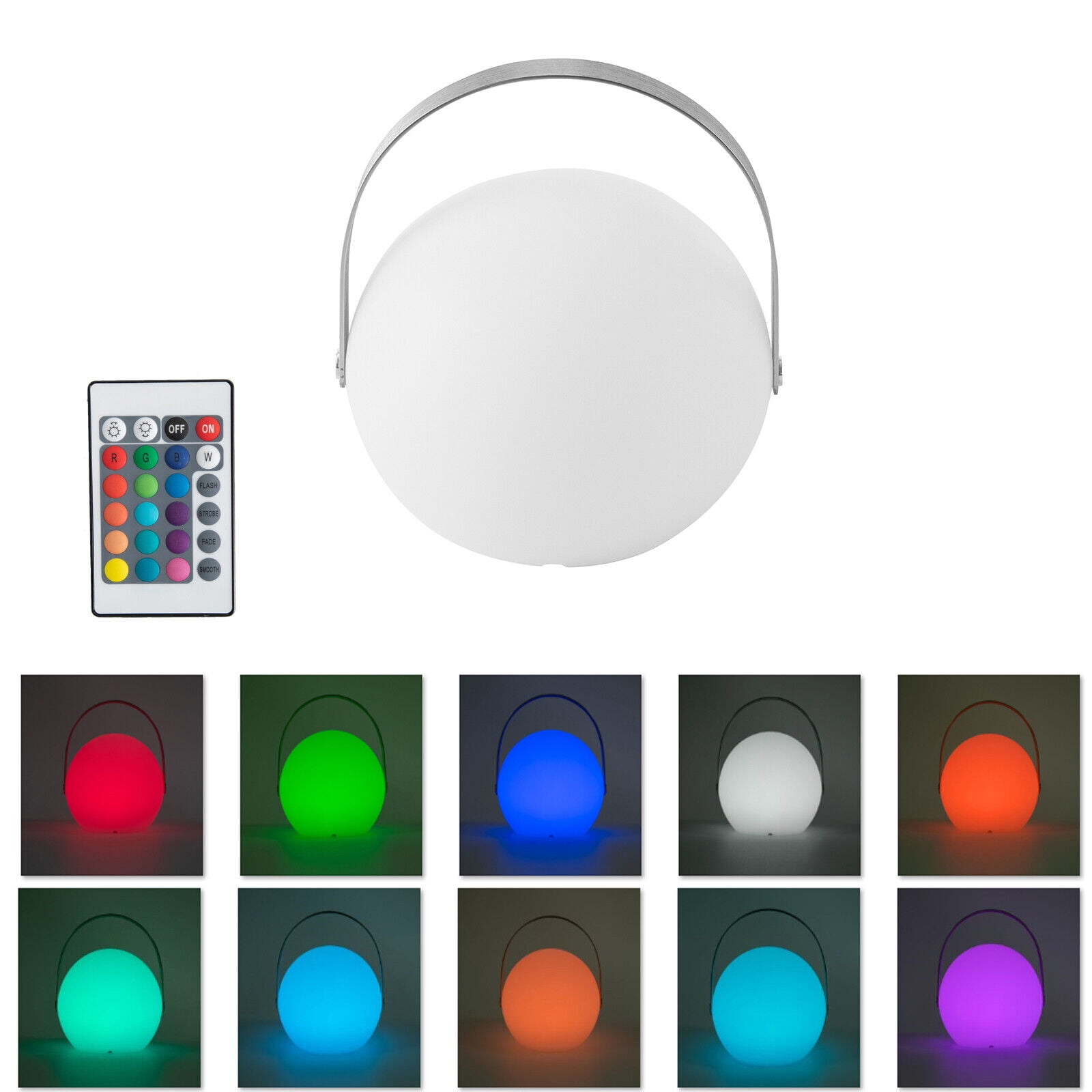Sphere Remote LED Table Lamp Sphere Dimmable W/ Handle Remote Control USB Battery ...