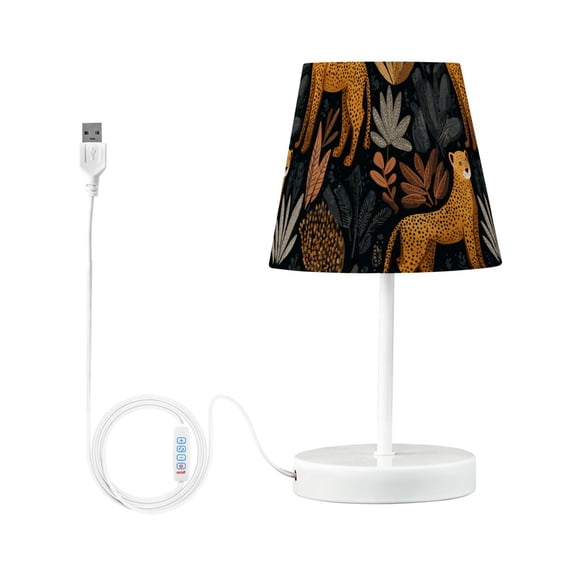 LED Table Lamp with Touch Controls and Dimming Nightstand Lamp with USB Charging Port Night Light Cheetahs and Jungle Foliage Pattern Small