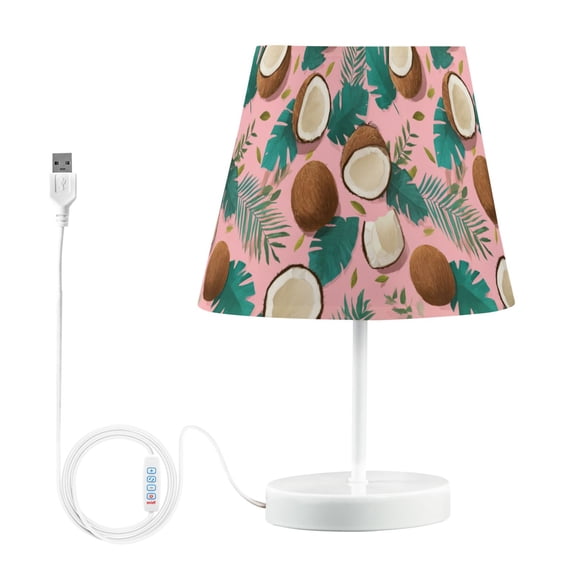 LED Table Lamp with Touch Controls and Dimming Nightstand Lamp with USB Charging Port Night Light Coconuts and Palm Leaves Pattern Medium