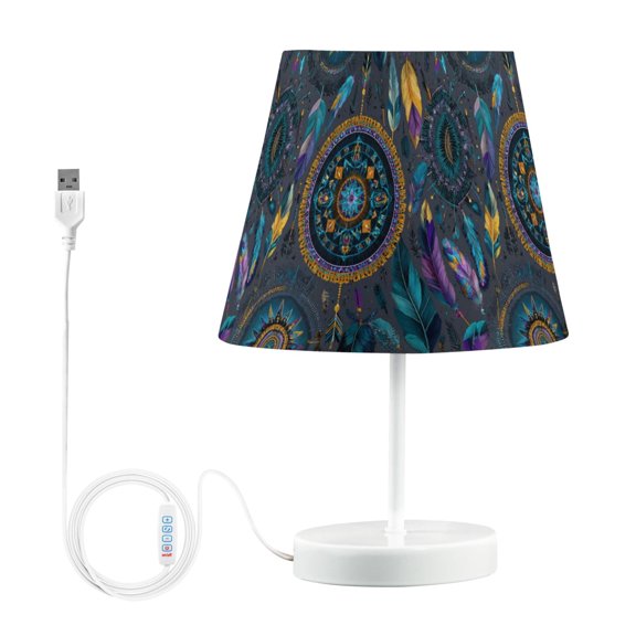 LED Table Lamp with Touch Controls and Dimming Nightstand Lamp with USB Charging Port Night Light Colorful Dreamcatcher and Arrows Medium