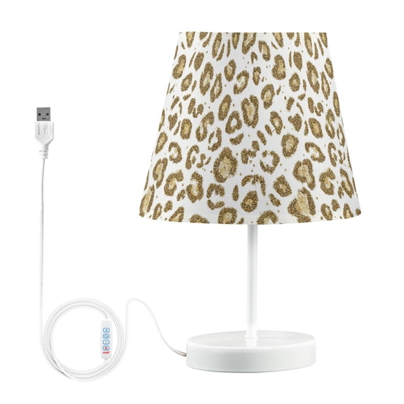 LED Table Lamp with Touch Controls and Dimming Nightstand Lamp with USB Charging Port Night Light Gold Leopard Print Pattern Medium