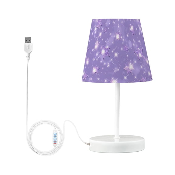 LED Table Lamp with Touch Controls and Dimming Nightstand Lamp with USB Charging Port Night Light Lavender Glitter Stars Pattern Small