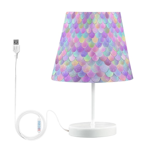 LED Table Lamp with Touch Controls and Dimming Nightstand Lamp with USB Charging Port Night Light Mermaid Scale Pattern Medium