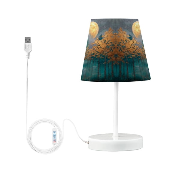 LED Table Lamp with Touch Controls and Dimming Nightstand Lamp with USB Charging Port Night Light Mystical Forest Small