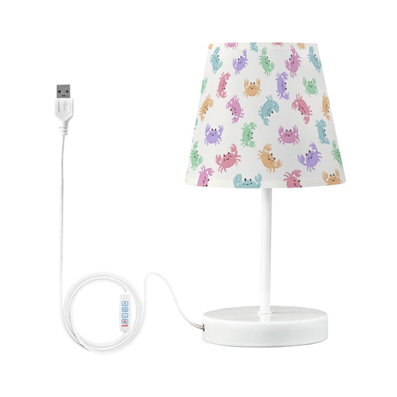 LED Table Lamp with Touch Controls and Dimming Nightstand Lamp with USB Charging Port Night Light Pastel-colored Crab Pattern Small