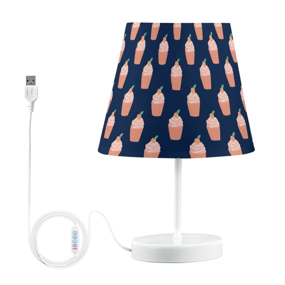 LED Table Lamp with Touch Controls and Dimming Nightstand Lamp with USB Charging Port Night Light Peach Ice Cream Pattern Medium