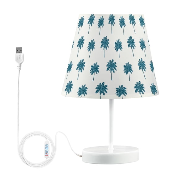 LED Table Lamp with Touch Controls and Dimming Nightstand Lamp with USB Charging Port Night Light Teal Palm Tree Pattern Medium