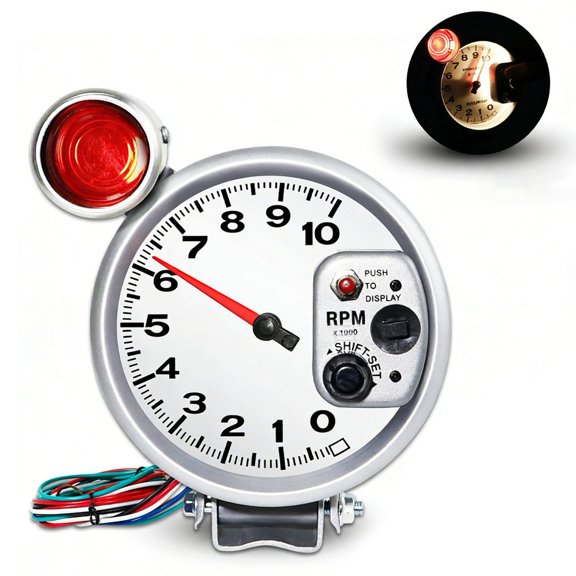 LED Tachometer 0-10000RPM 5 Inch 127Mm 12V Car Instrument Cluster Gauge With Alarm, High Precision RPM Meter For Auto Truck Modification, Black And White for DIAL(Silver)