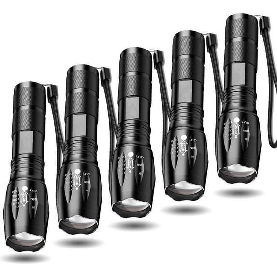 LED Tactical Flashlight,Super Bright High Lumen XML T6 LED Flashlights Portable Outdoor Water Resistant Torch Light Zoomable Flashlight with 5 Light Modes, 5 Pack
