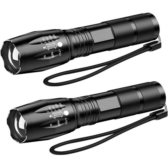 LED Tactical Flashlight,Super Bright High Lumen XML T6 LED Flashlights Portable Outdoor Water Resistant Torch Light Zoomable Flashlight with 5 Light Modes, 2 Pack
