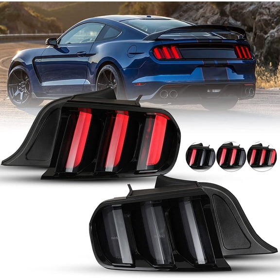 LED Tail Light Assembly Fit for 2015-2022 Ford Mustang,Ford Mustang Tail Light Replacement with Dynamic Running Turn Light Design Smoke Lens