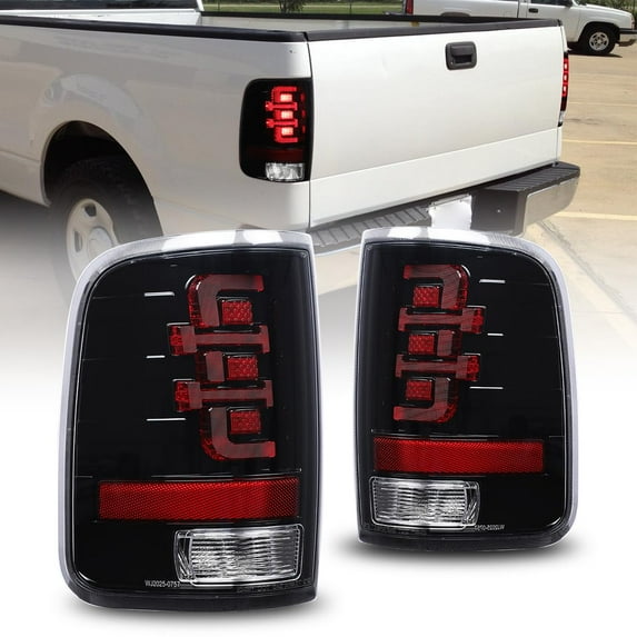 LED Tail Light Compatible With 2004-2008 Ford F-150 Pickup Truck Styleside Model Driver And Passenger Side Rear Taillight Glossy Black Housing Clear Lens Left + Right Pair Assembly