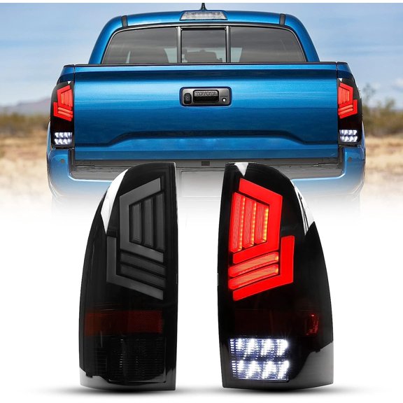 LED Tail Light Lamp Assembly For 2005-2015 Toyota Tacoma with Sequential Turn Signal Black Housing/Smoke Lens