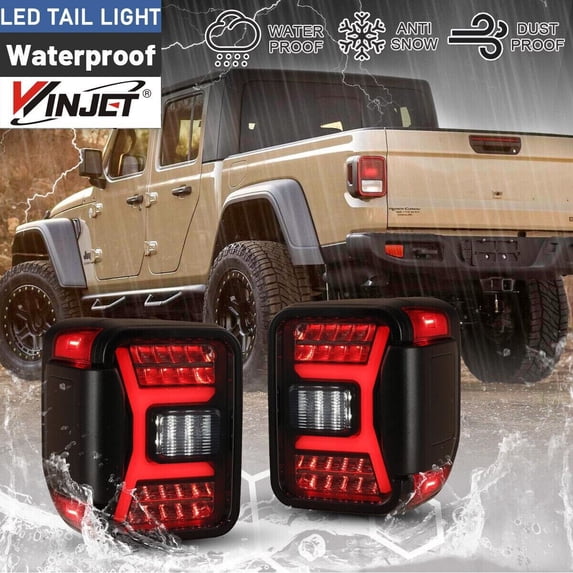 LED Tail Lights for 2019-2021 Jeep Gladiator JT Accessories w/3D DRL/Dynamic Sequential Turn Signal Light, Plug & Play Taillights, Brake Lamp 1 Pair Black Housing/Smoke lens