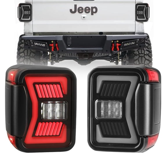 LED Tail Lights Assembly Fit for 2018-2025 Jeep Gladiator JT, Full Led Functional Rear Lamp Replacement w/Sequential Turn Signal (Black Housing Smoke Lens)