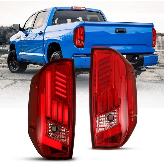 For 2014-2021 Toyota Tundra LED Sequential Tail Lights Brake Lamps(Chrome/Red Lens)