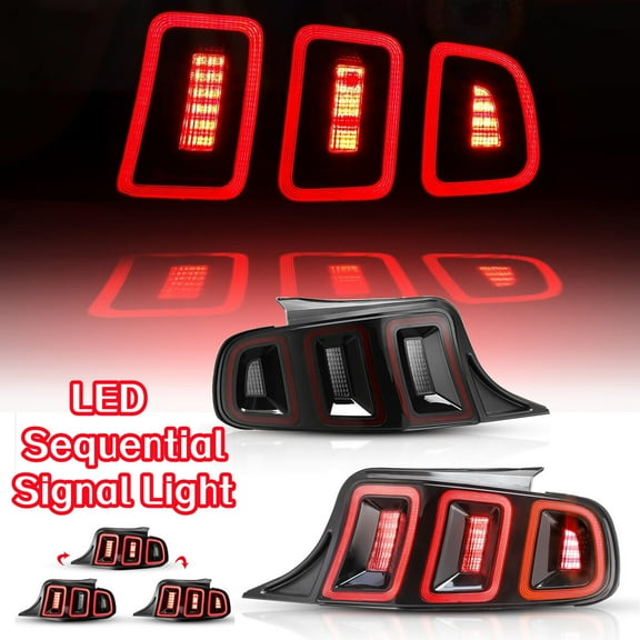 LED Tail Lights Assembly for 2010 2011 2012 2013 2014 Ford Mustang w/Sequential Dynamic Running Turn Light-Red Lens
