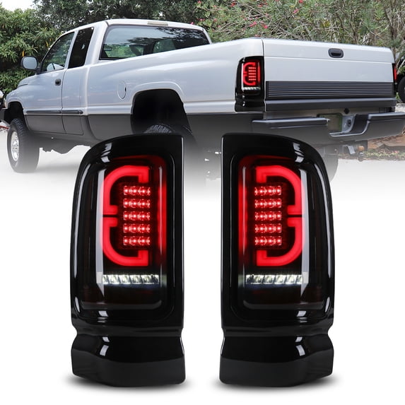 LED Tail Lights For 1994-2001 Dodge Ram 1500 Pickup;1994-2002 Dodge Ram 2500/3500 Pickup;1995-2002 Dodge Ram 4000 Pickup- Black Smoked Brake Lamps