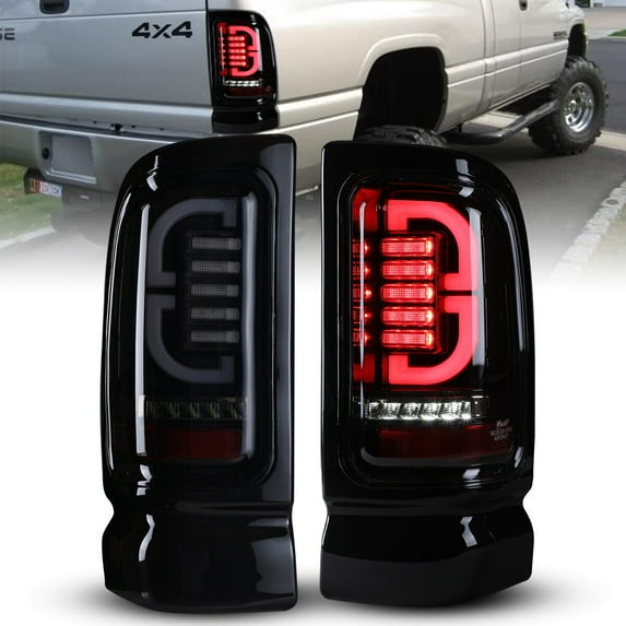LED Tail Lights For 1994-2001 Dodge Ram 1500 Pickup;1994-2002 Dodge Ram 2500/3500 Pickup;1995-2002 Dodge Ram 4000 Pickup- Black Smoked Brake Lamps