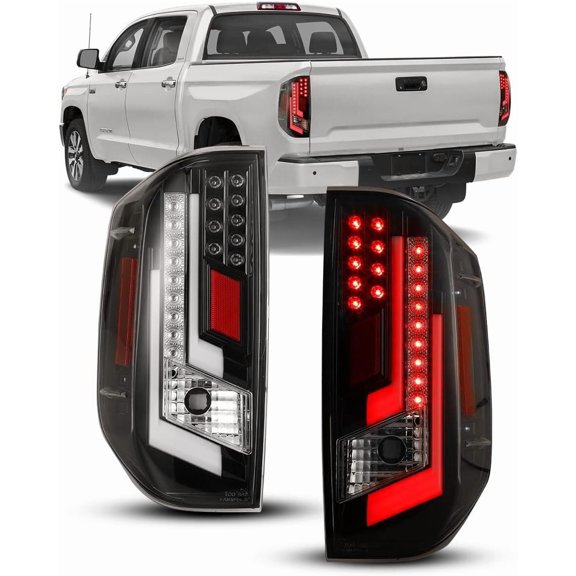 LED Tail Lights for 2014-2021 Toyota Tundra Tail Lamps LED Rear Lights Rear Lamps Assembly Replacement,Glossy Black+Clear Lens