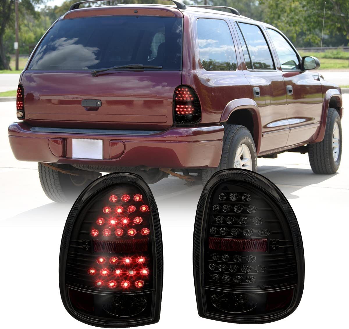 LED Tail Lights for 9803 Dodge Durango 9600 Caravan Rear Lamp Black