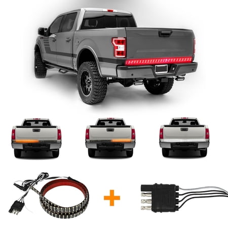 LED Tailgate Light Bar - 60" Triple Row 6-Function Strip Light Running, Brake, Sequential Amber Red White Turn Signal, Reverse Tail Light for Pickup Trailer SUV RV VAN, No Drill Install