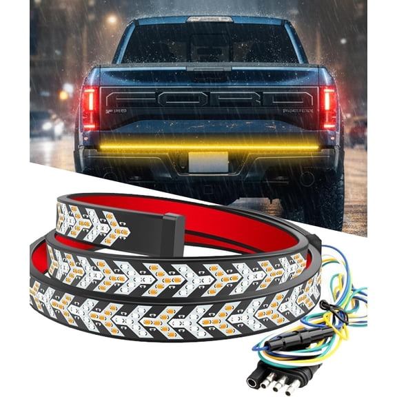 LED Tailgate Light Bar Strip, 48"/60" Triple Row LED Truck Tailgate Light Strip, Truck Dynamic Taillight with Brake, Turn Signal, Running, Reverse and Strobe Light, 12V-24V, for Truck SUV Car
