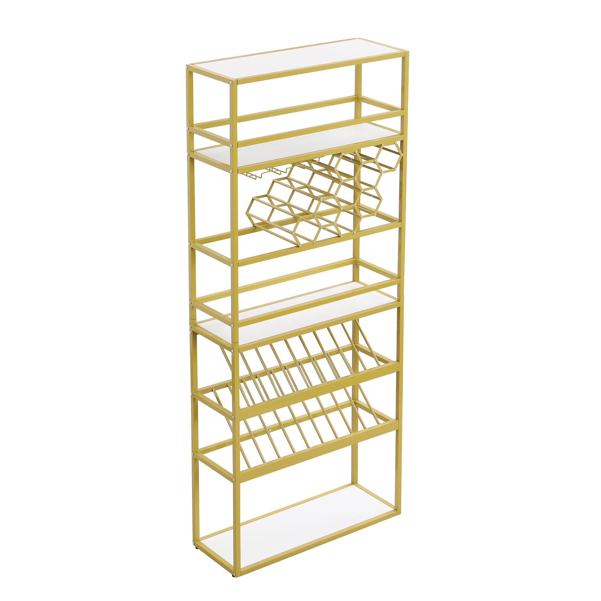 LED Tall Bar Wine Rack, Gold Contemporary Standing