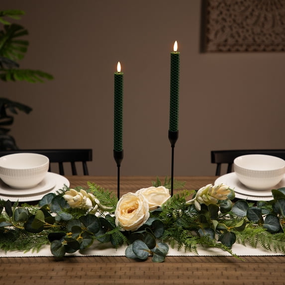 Northlight LED Taper Flickering Flameless Honeycomb Christmas Candles - 9.5" - Green - Set of 2