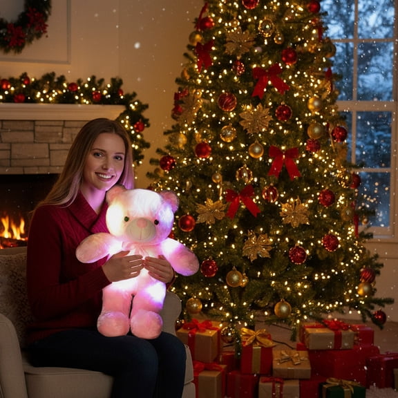 LED Teddy Bears Stuffed Animals, Cute Glow Bear Plush Toys Creative Colorful Luminous Light Up Doll Gifts for Bedroom, Kids, Baby, Valentine