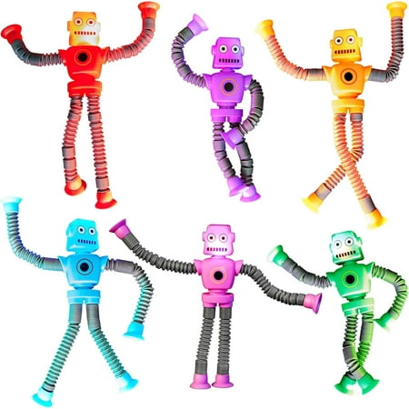 LED Telescopic Suction Cup Robot Toys 6-Pack Shape Changing Educational Fidget Toys w/Remote Control Sensory Toys ADHD Autistic Stimulating Creative Learning Pop Tubes - Robot Party Favors