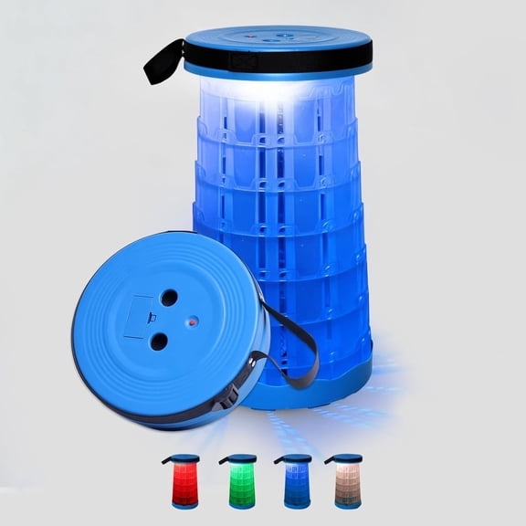 LED Telescoping Camping Stool, Lightweight Collapsible Portable Seat with Built-in Light for Camping, Fishing, BBQ, Hiking & Festivals, RGB Flash
