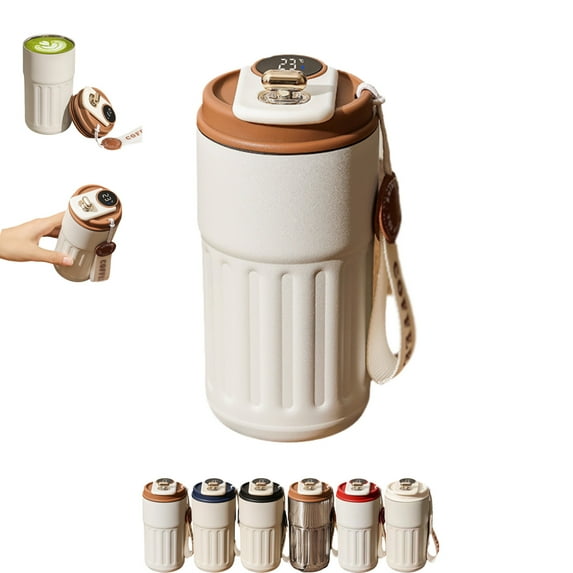 LED Temperature Display Coffee Mug Stainless Steel Thermos, Tealier Smart Coffee Thermos,Portable Smart Coffee Thermos Hot Water Bottles with Leak-Proof Lid