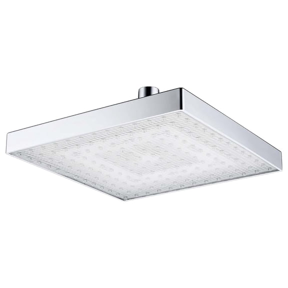 LED Temperature Sensing 3 Color Changing Shower Head, 8 Inch Square ABS Rainfall Overhead Showerhead with 12 LEDs, High Flow Ceiling Mount Shower for Bathroom, Complete with Hose for Hard Water