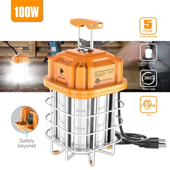 LED Temporary Hanging Linkable WorkLight 100W Portable Construction JobSite Lamp