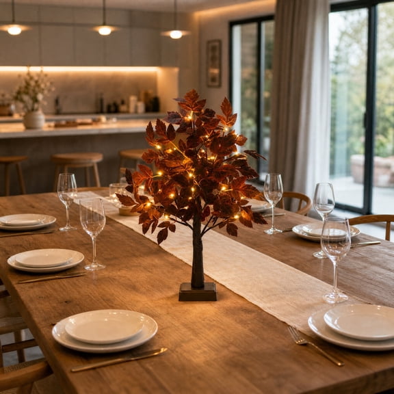 LED Thanksgiving Maple Tree Light with Illuminated Branches, Fall Artificial Tree Decoration for Home, Holiday and Festival Party Decor