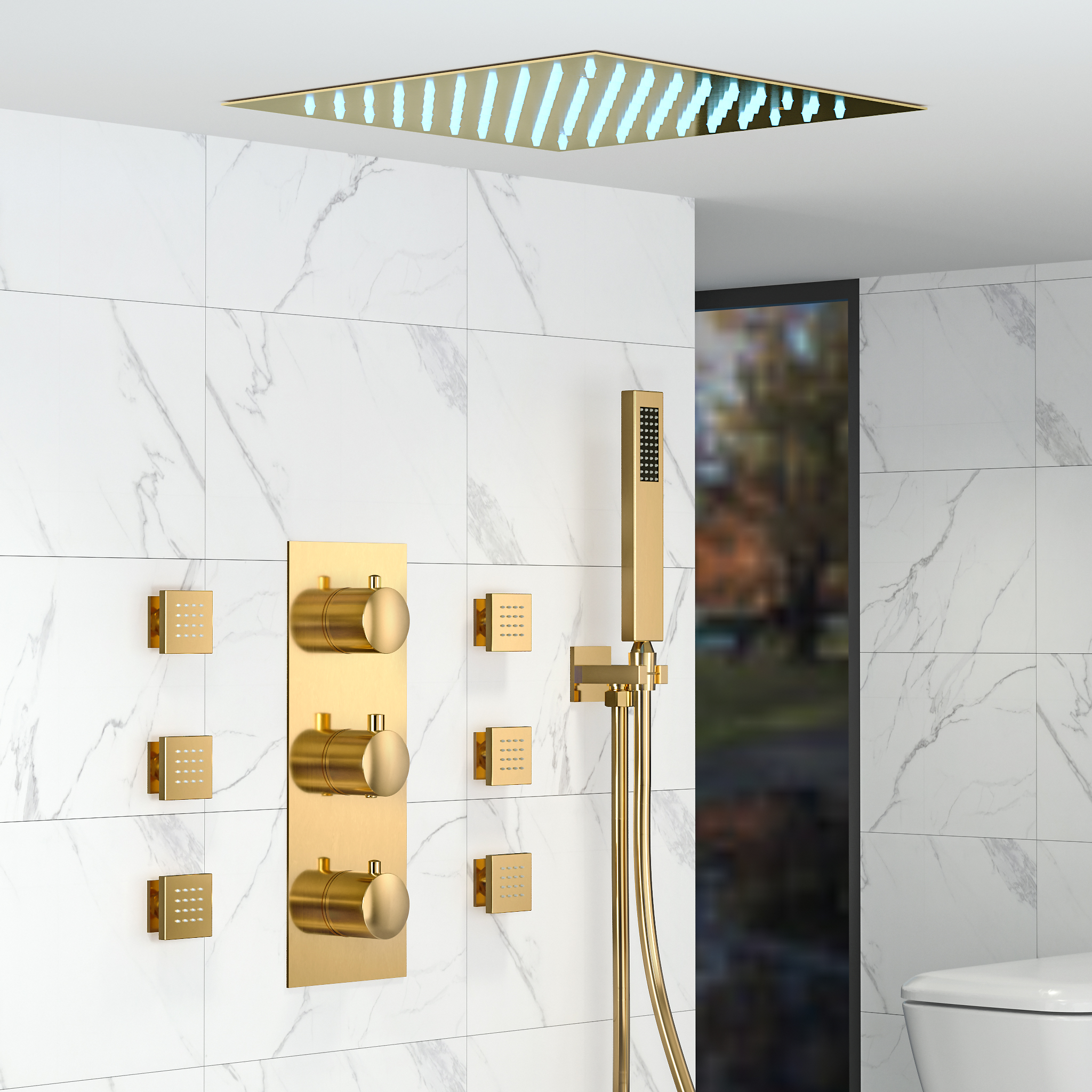 LED Thermostatic Shower Faucet Set with Remote Control Shower System