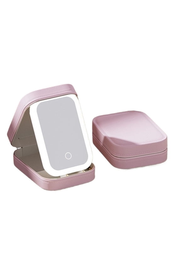 LED Three-Color Adjustable Makeup Mirror, Travel Makeup Bag, Portable Vanity Mirror with Storage