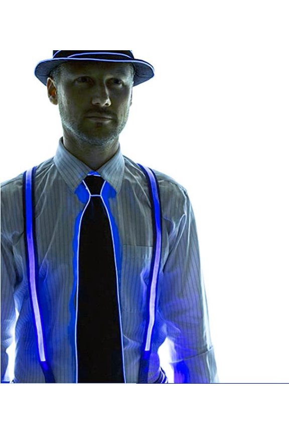 LED Tie with LED Suspenders and LED Party Hat, Back Suspenders LED Light Up Neck Tie LED Disco Top Hat Light Up Hat for Party
