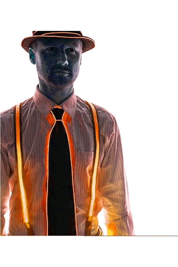 LED Tie with LED Suspenders and LED Party Hat, Back Suspenders LED Light Up Neck Tie LED Disco Top Hat Light Up Hat for Party