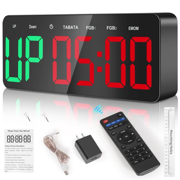LED Timer Clock for Fitness Workouts Tabata FGB EMOM 12-Inch Large Display