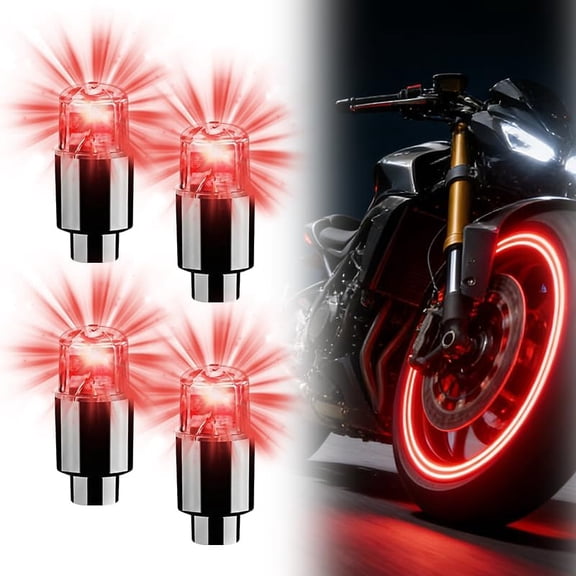 LED Tire Valve Stem Cap Lights - 360 Degree Visibility Rotating Flash, Cool Modify Neon Valve Wheel Light Assemble for Car,Waterproof Motion Tire Spoke Light Car Accessories (4pcs - RED)