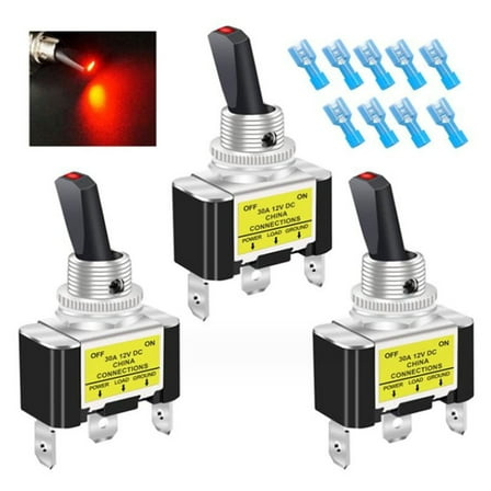 LED Toggle Switch Boat Truck 12V 12mm 3 Terminal Pins 30A Blue DC Green