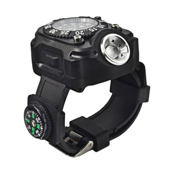 LED Torch Wrist Light Watch Outdoor Multifunctional Watch Light Waterproof Watch Flashlight with Compass for Running Hiking Camping (Black)