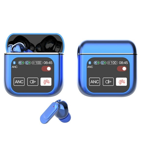 LED Touchscreen Wireless In-Ear Headphones, ANC and ENC Noise Cancelling Earbuds with Smart Charging Case, Mic for Perfect Calls with Voice Control, Up to 40 Hours Playtime-Blue